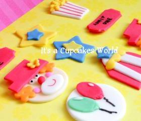 12 Fondant Circus/Carnival Cupcake Toppers