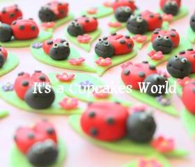 12 3D Ladybug Fondant Cupcake or Cake toppers