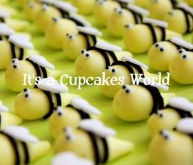 12 3DBumble Bee Fondant Cupcake or Cake toppers
