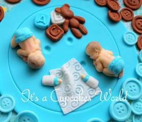 1 Set Fondant Twins Babys Large Cake Toper